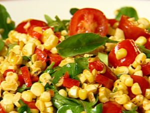 Grilled Corn Salad with Baby Spinach
